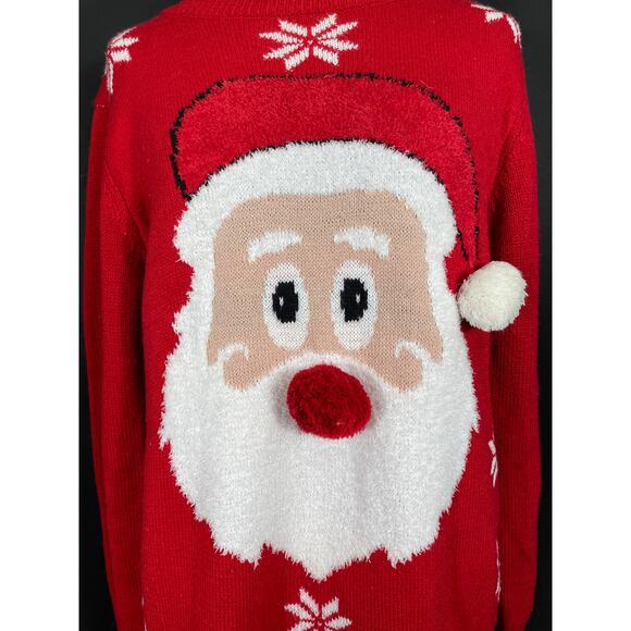 Merry Christmas Poof New York Red Ugly Christmas Sweater, Santa & Snowflakes - Picture 2 of 6